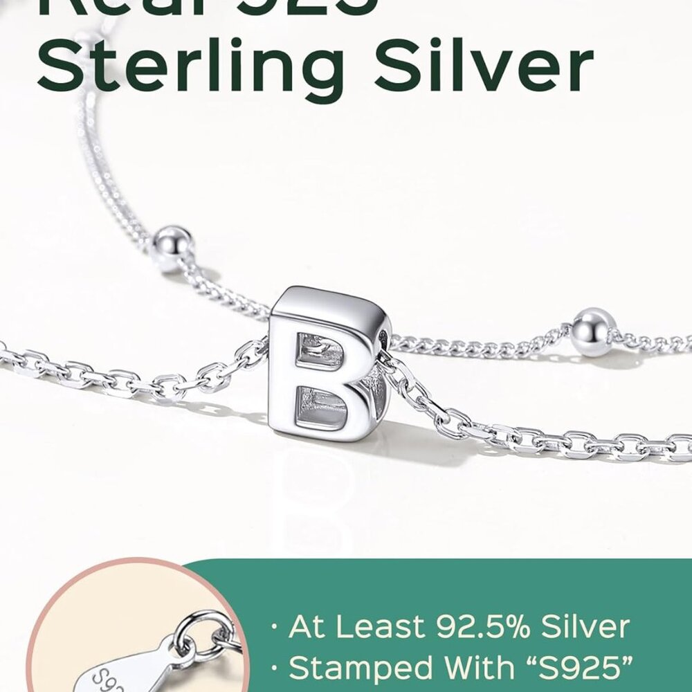 925 Sterling Silver Layered Initial Necklace Hypo… - image 4